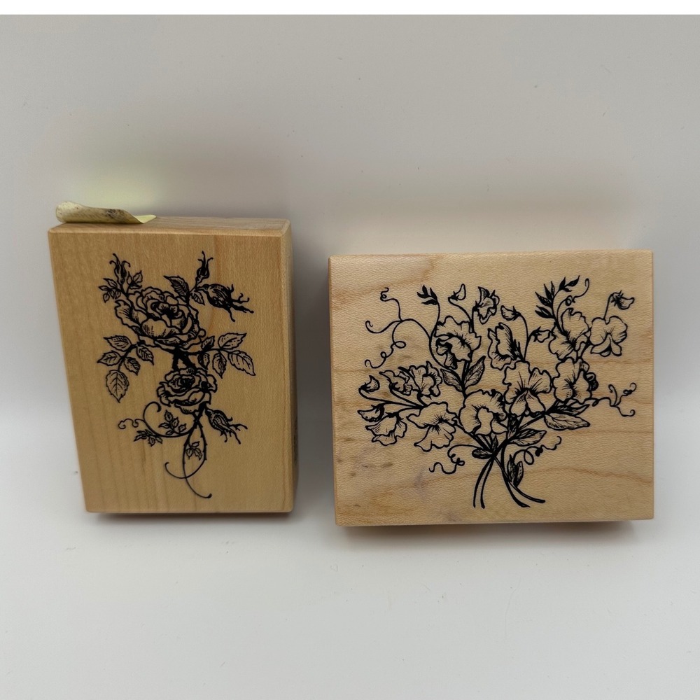 PSX Climbing Roses E-528 Sweet Pea Bouquet G-1751 Wood Rubber Stamp Lot Vintage